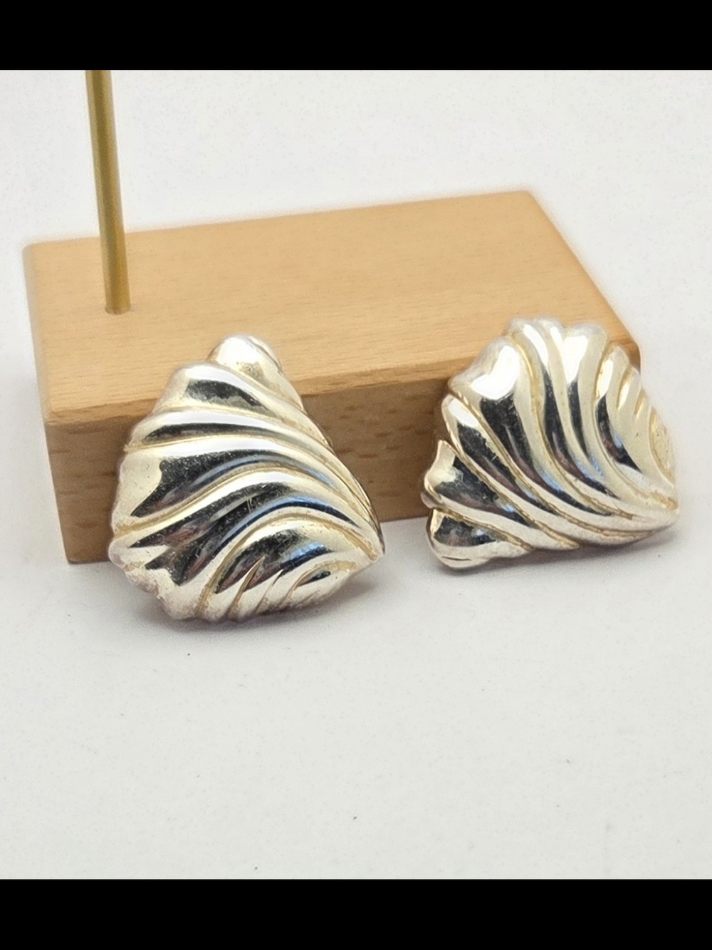 Vintage Christian Dior Sterling Silver 925 Germany Shell Clip-On Earrings